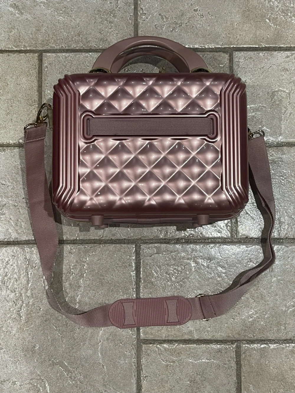 Triforce Hard Shell Travel Makeup Case in Rose Pink with Shoulder Strap NWT